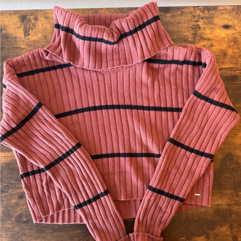 Guess Pink and Black Ribbed Turtleneck Sweater